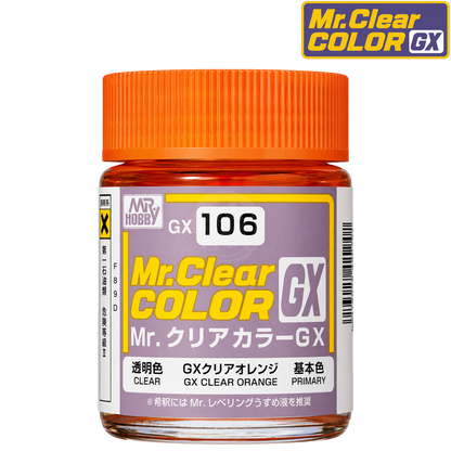 GSI Creos GX106 Clear Orange paint container with label, showcasing the vibrant orange color and professional packaging.