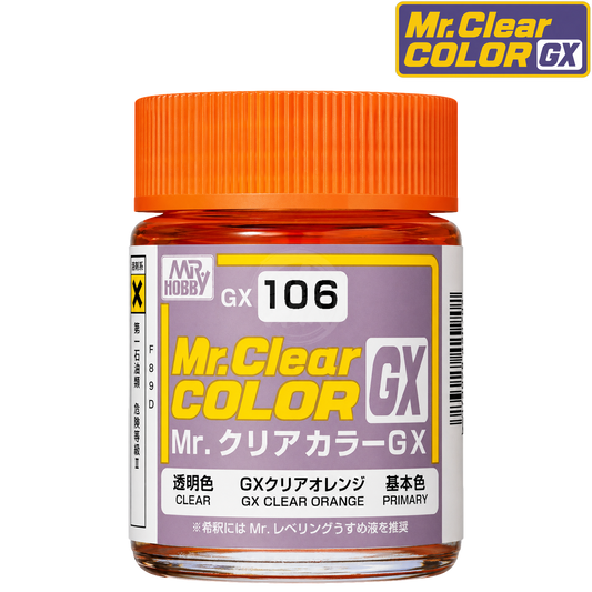 GSI Creos GX106 Clear Orange paint container with label, showcasing the vibrant orange color and professional packaging.