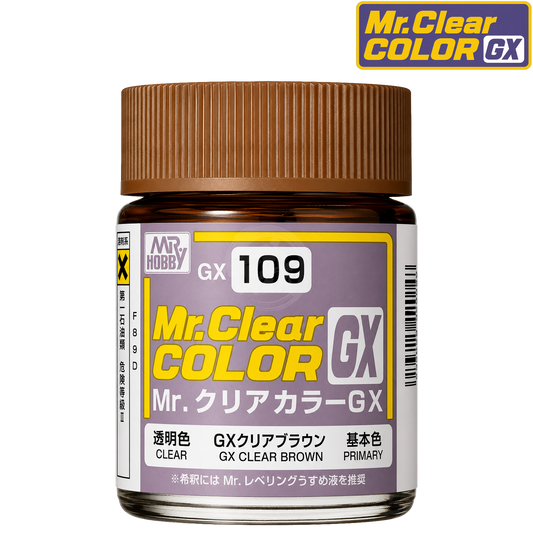 GSI Creos GX Clear Brown paint bottle with label showing product name and branding, ready for detailed painting projects.