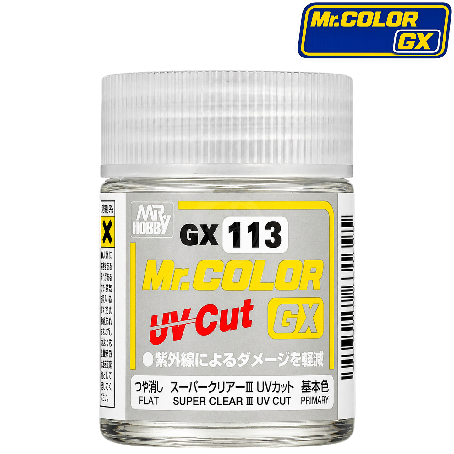 GSI Creos Super Clear III UV Cut flat paint bottle with label showing product details and branding.