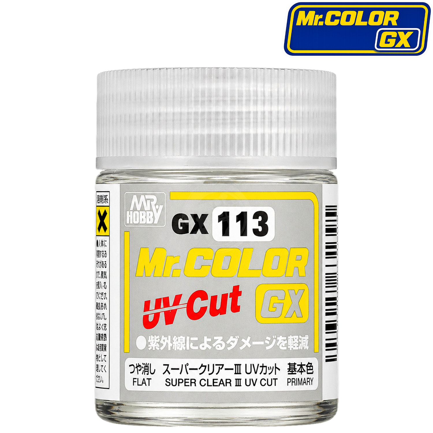 GSI Creos Super Clear III UV Cut flat paint bottle with label showing product details and branding.