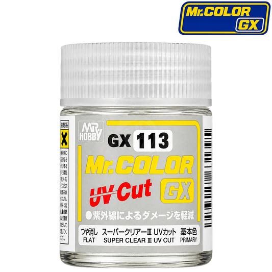 GSI Creos Super Clear III UV Cut flat paint bottle with label showing product details and branding.