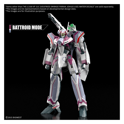 HG VF-31C Siegfried [Mirage Farina Jenius Custom] Waterslide Decals
