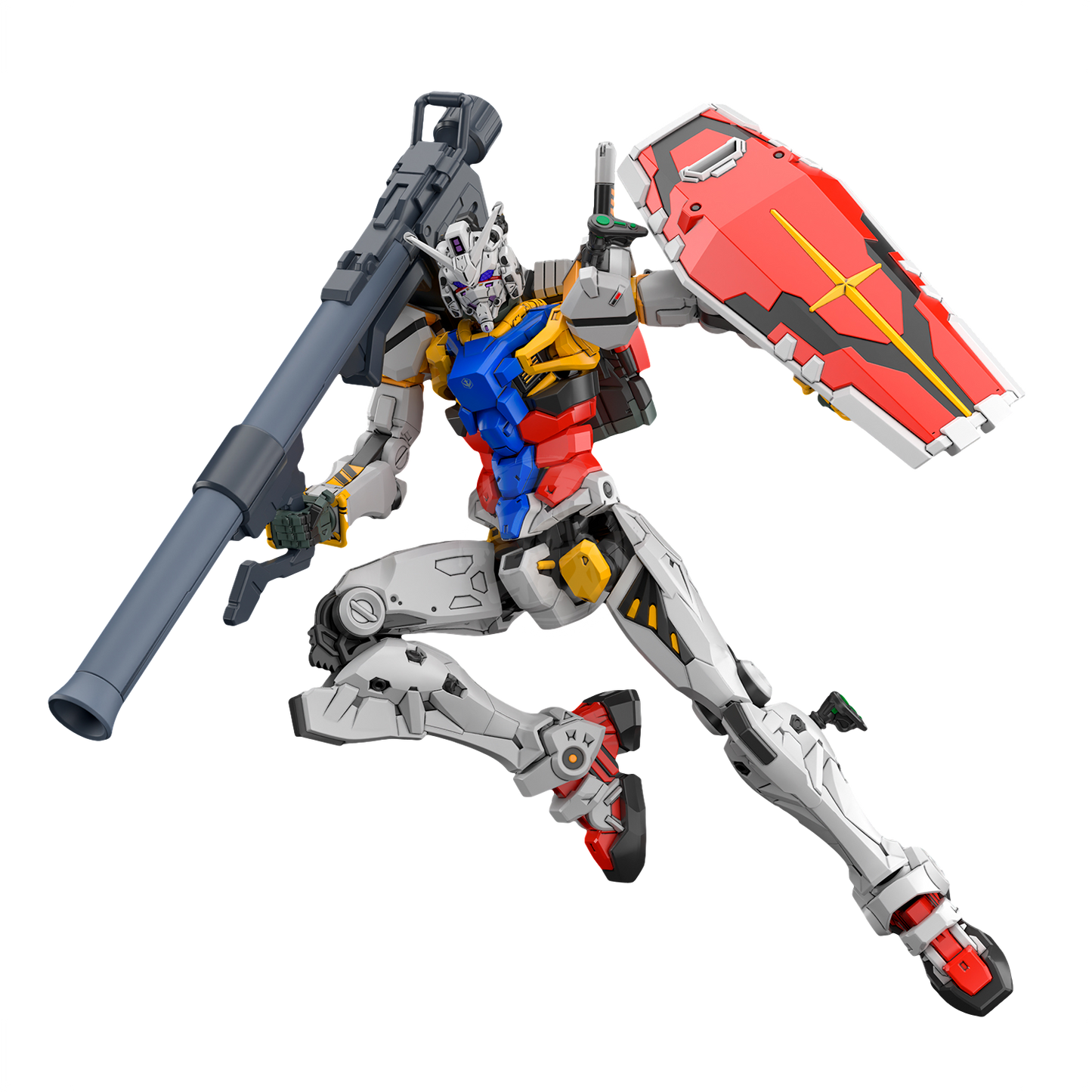 HG White Gundam model kit by Bandai featuring a detailed white plastic robot figure with articulated joints and weapon accessories.
