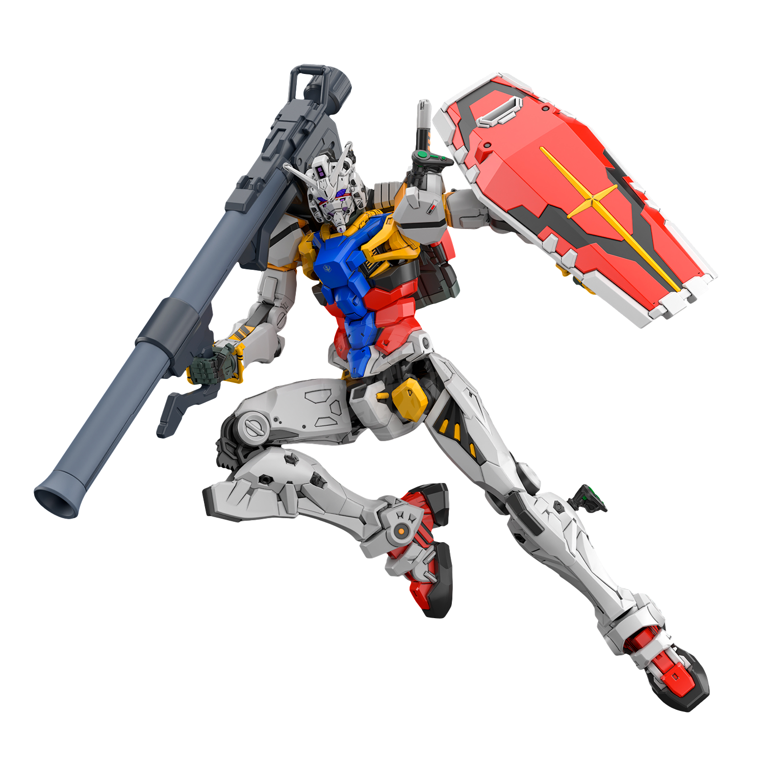 HG White Gundam model kit by Bandai featuring a detailed white plastic robot figure with articulated joints and weapon accessories.