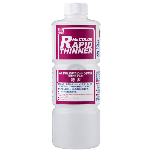 GSI Creos Mr. Color Rapid Thinner in a 400ml bottle, used for thinning paints and cleaning brushes in model and hobby painting.