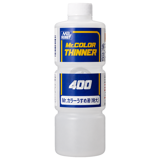 GSI Creos Mr. Color Thinner 400ml bottle, used for thinning and mixing paints in model painting and hobby projects.