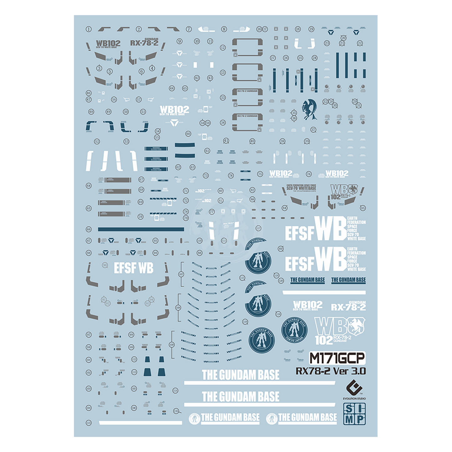 MG RX-78-2 Gundam [Ver. 3.0] [The Gundam Base Colorway] Waterslide Decals [UV]