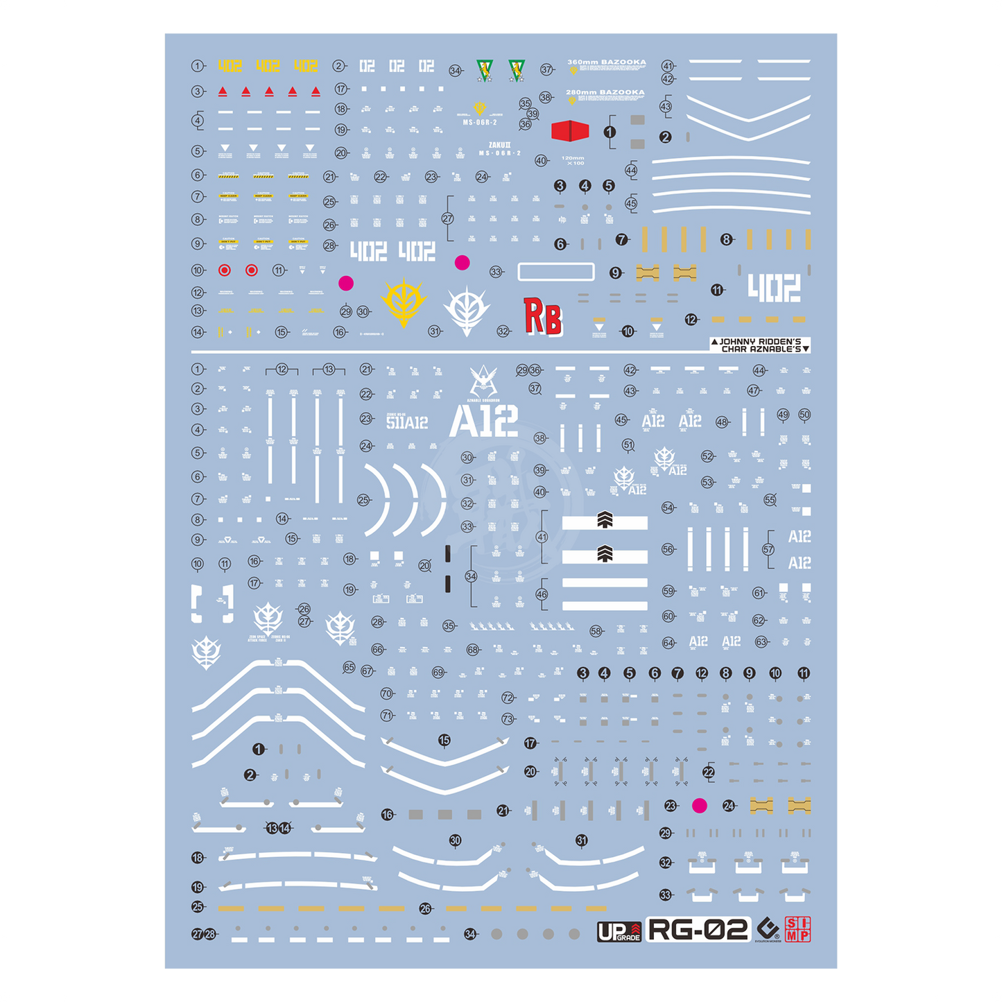 RG Zaku II [Char] / High Mobility Type [Johnny] Waterslide Decals [UV]