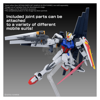 Bandai Gunpla Option Parts Set 19 with fin funnel for model kit assembly, featuring detailed plastic components and intricate design.