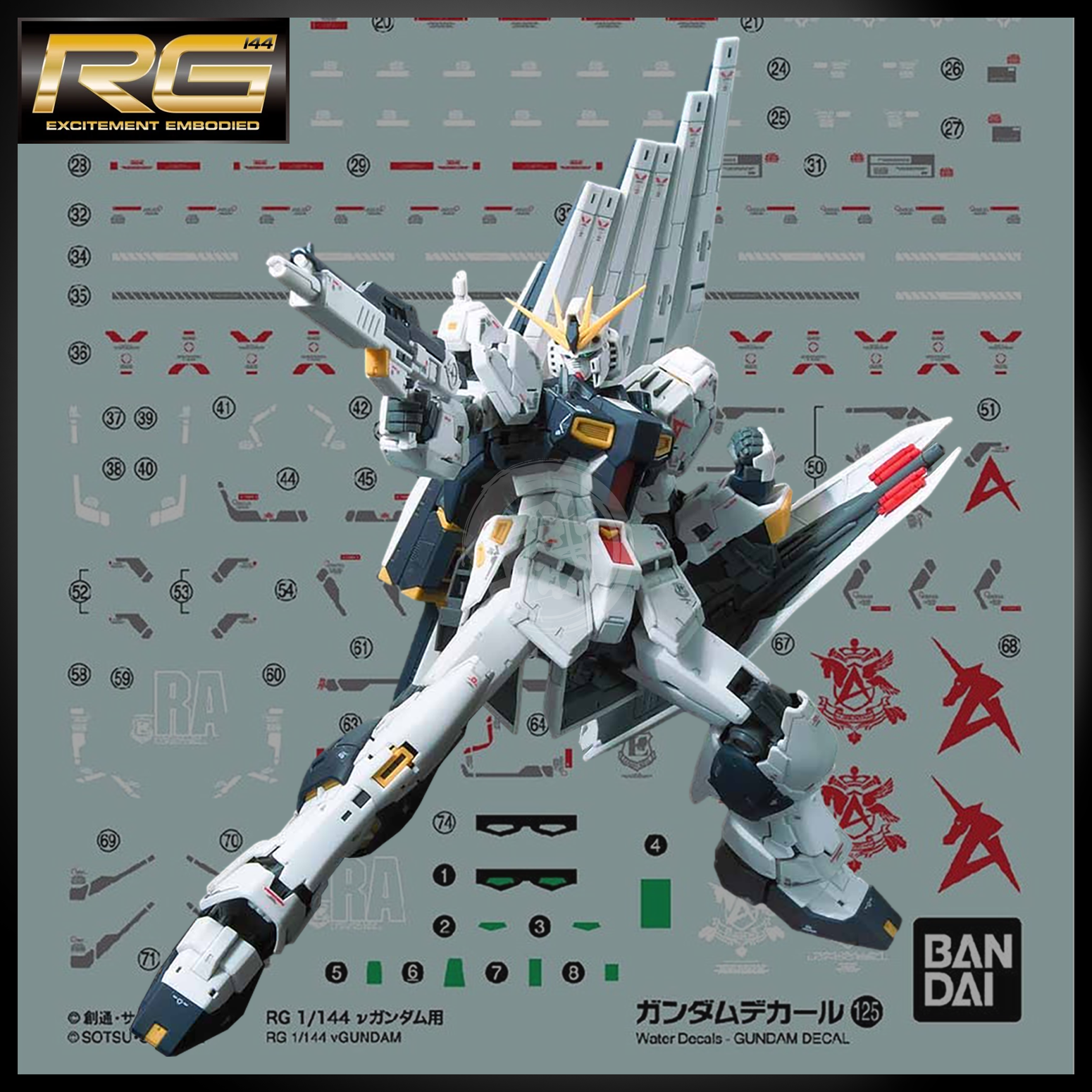 Bandai 1/144 Scale Real Grade Nu Gundam Waterslide Decals