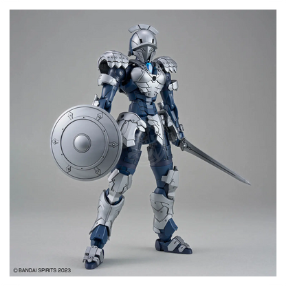 Bandai 30MF Rosan Swordman model kit with detailed armor, weapons, and vibrant colors, displayed on a white background.