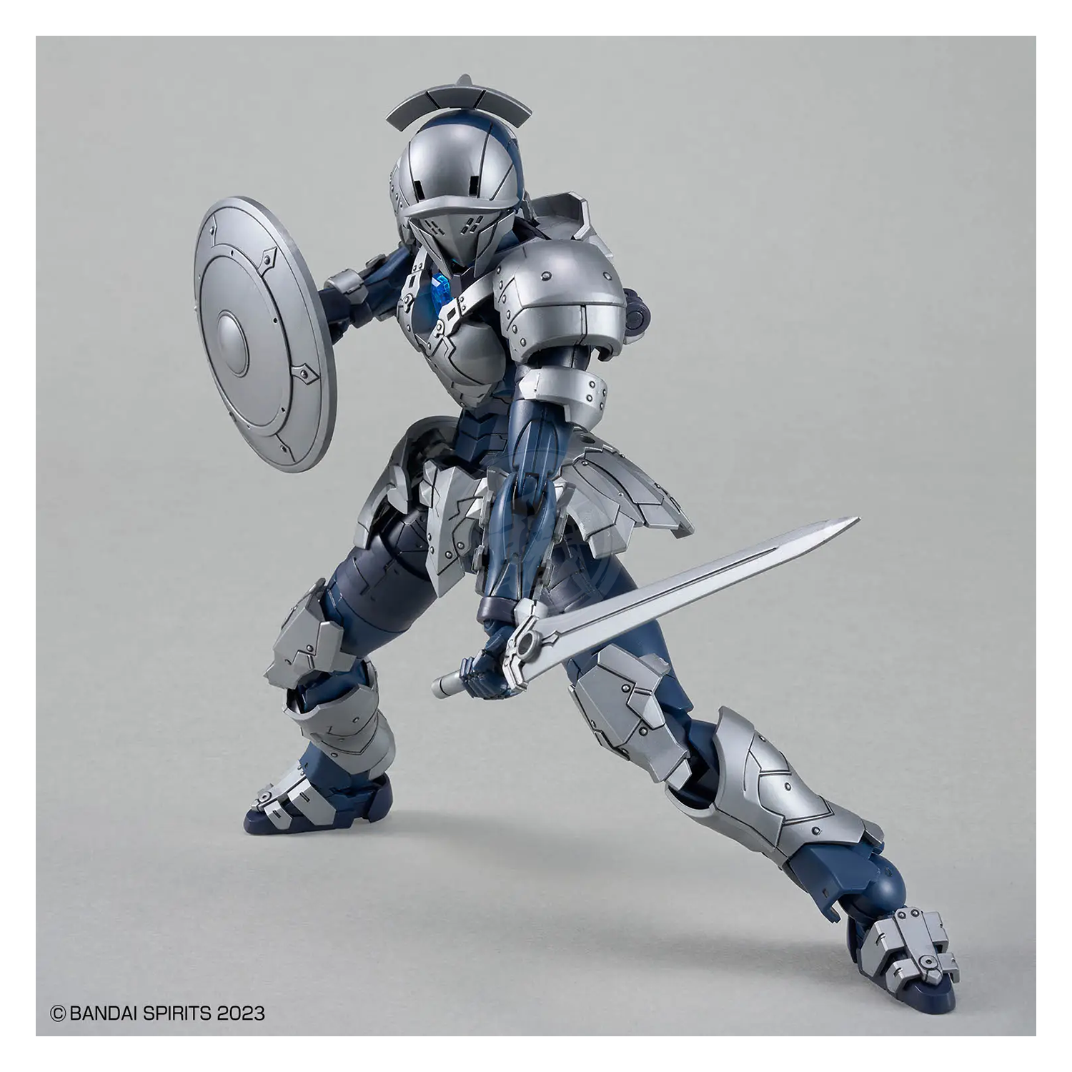 Bandai 30MF Rosan Swordman model kit featuring detailed plastic parts assembled in a dynamic pose.