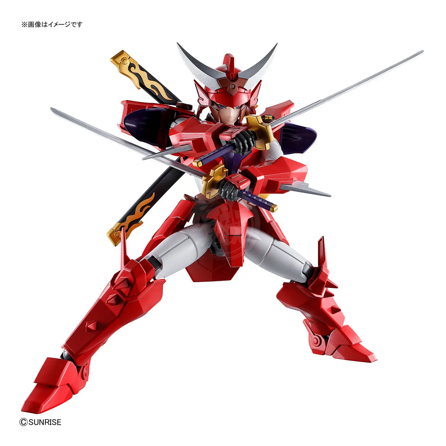 Bandai 30MF Yoroi-Shinden Samurai Troopers Gai of the Heat model kit, featuring detailed figure with vibrant armor and dynamic pose.