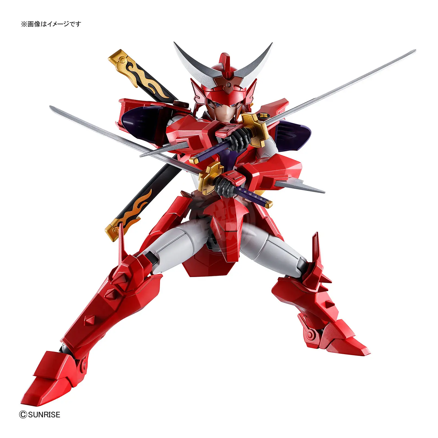 Bandai 30MF Yoroi-Shinden Samurai Troopers Gai of the Heat model kit, featuring detailed figure with vibrant armor and dynamic pose.