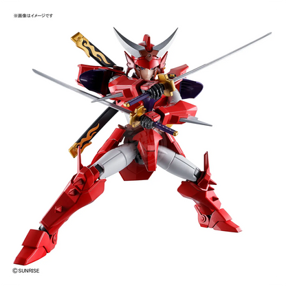 Bandai 30MF Yoroi-Shinden Samurai Troopers Gai of the Heat model kit, featuring detailed figure with vibrant armor and dynamic pose.