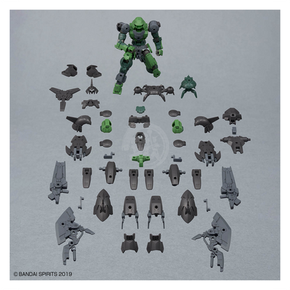 Bandai 30MM Full Armor Portanova model kit featuring detailed armor and weaponry, assembled and displayed on a plain background.