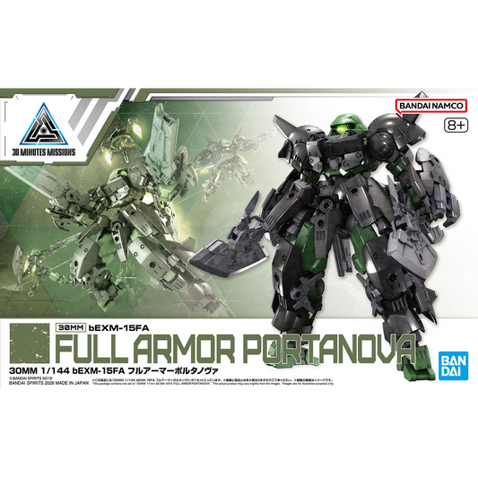 30mm Full Armor Portanova model kit by Bandai featuring detailed armor parts and mechanical design.