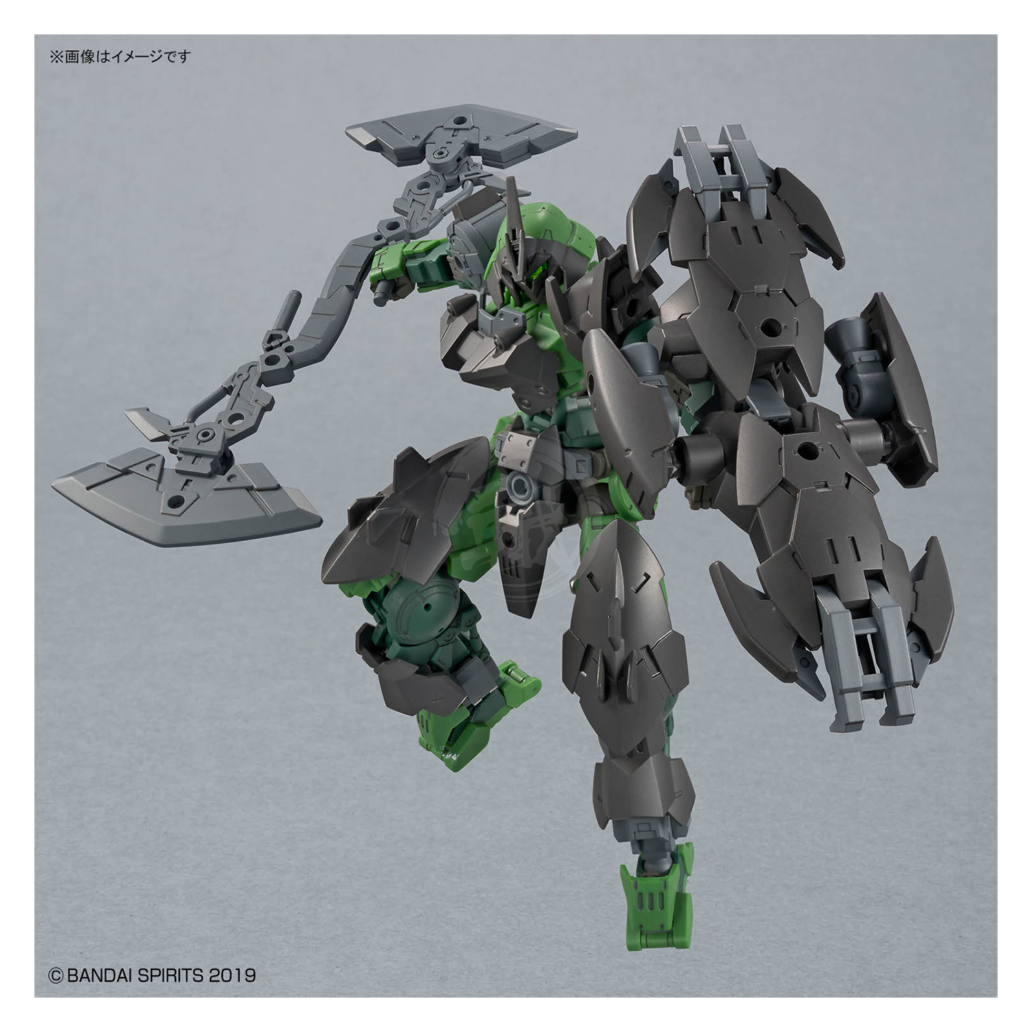 Bandai 30MM Full Armor Portanova model kit featuring detailed armor and weapon parts on a neutral background.