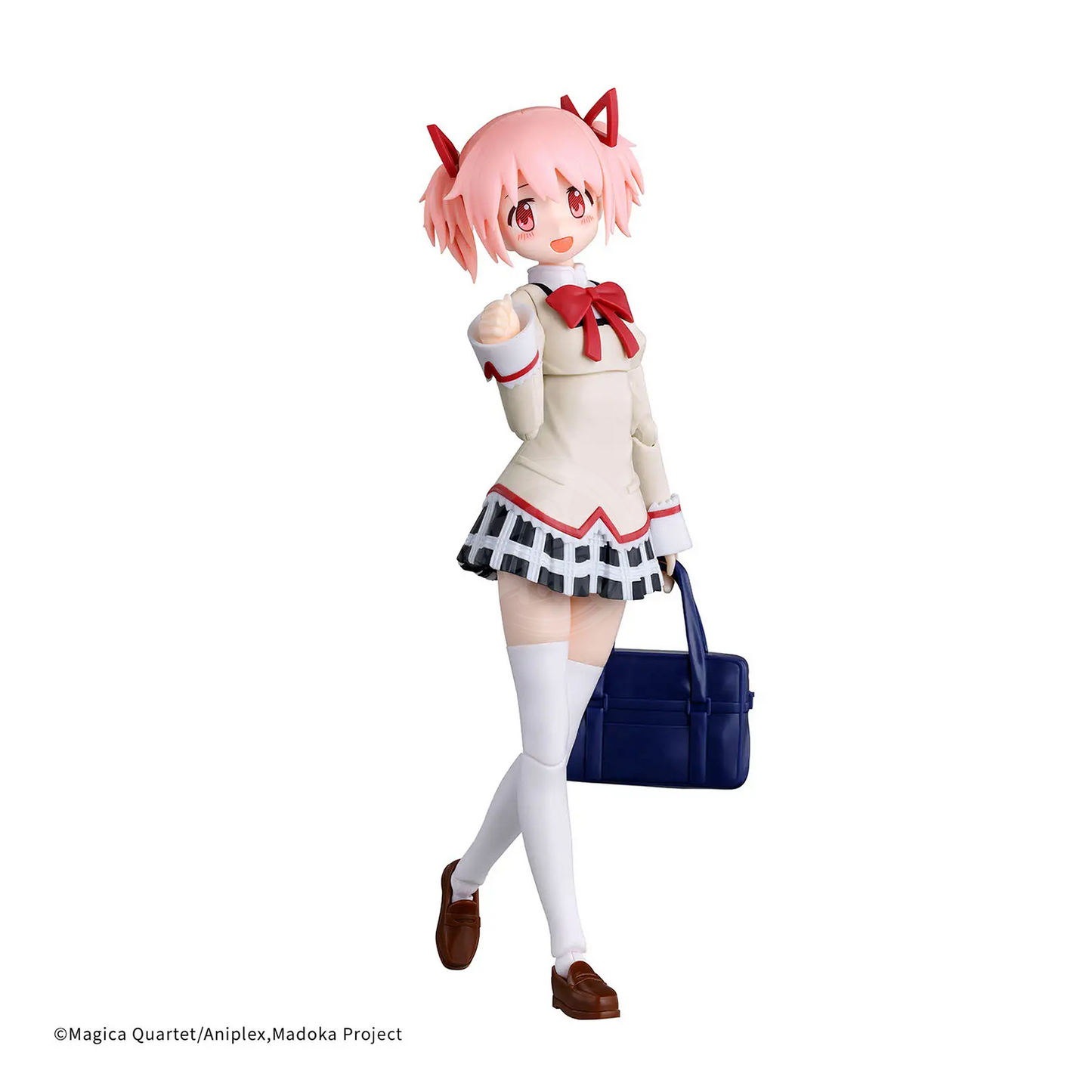 Bandai 30MP Madoka Kaname model kit in school uniform, showcasing detailed figure with vibrant colors and intricate design.