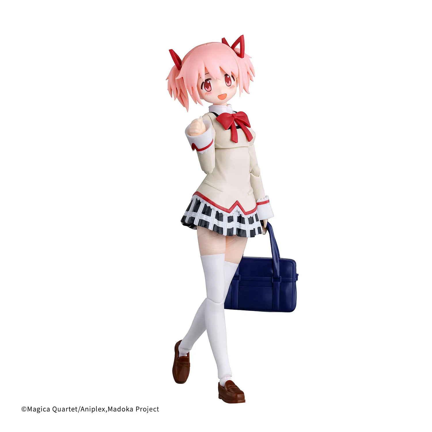 Bandai 30MP Madoka Kaname model kit in school uniform, showcasing detailed figure with vibrant colors and intricate design.