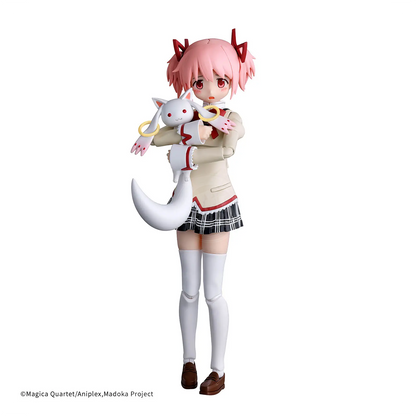 Bandai 30MP Madoka Kaname model kit in school uniform, displayed assembled with detailed features and vibrant colors.