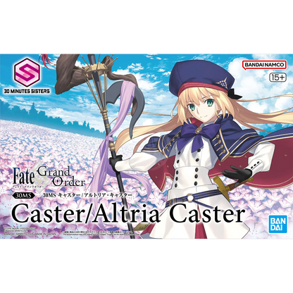 Bandai Fate Grand Order 30MS Caster model kit featuring detailed plastic parts and assembly components.
