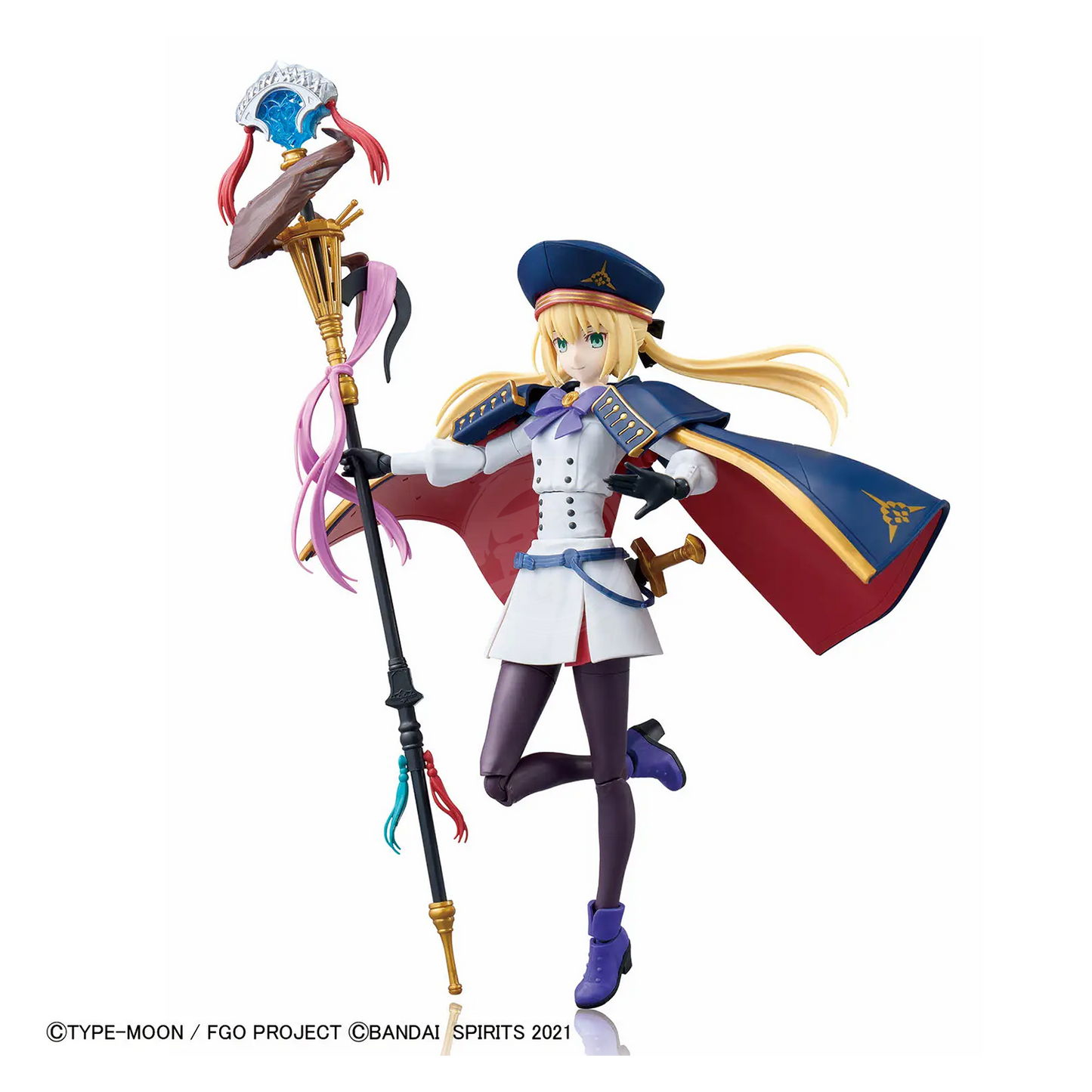 Bandai Fate/Grand Order 30MS Caster model kit featuring detailed Altria Caster figure with intricate armor and weapon accessories.