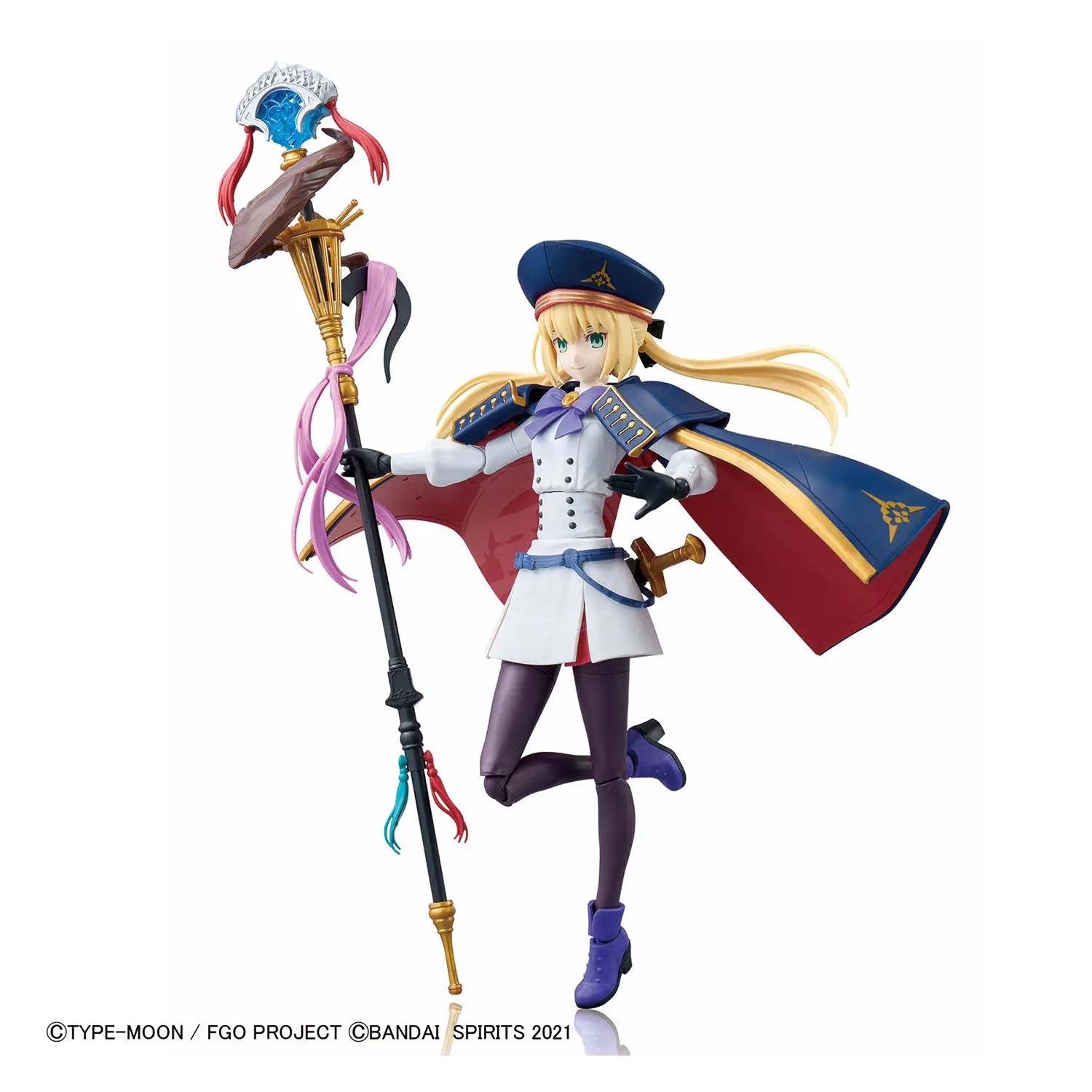 Bandai Fate/Grand Order 30MS Caster model kit featuring detailed Altria Caster figure with intricate armor and weapon accessories.