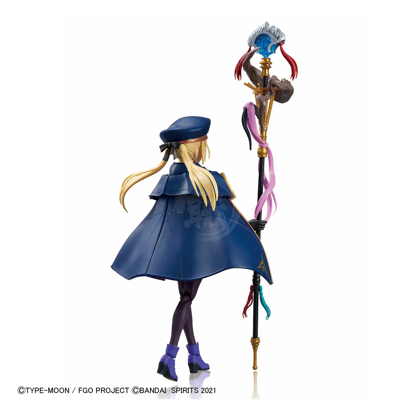 Model kit image of the 30MS Caster Altria Caster from Fate/Grand Order by Bandai, showing detailed parts and assembly.