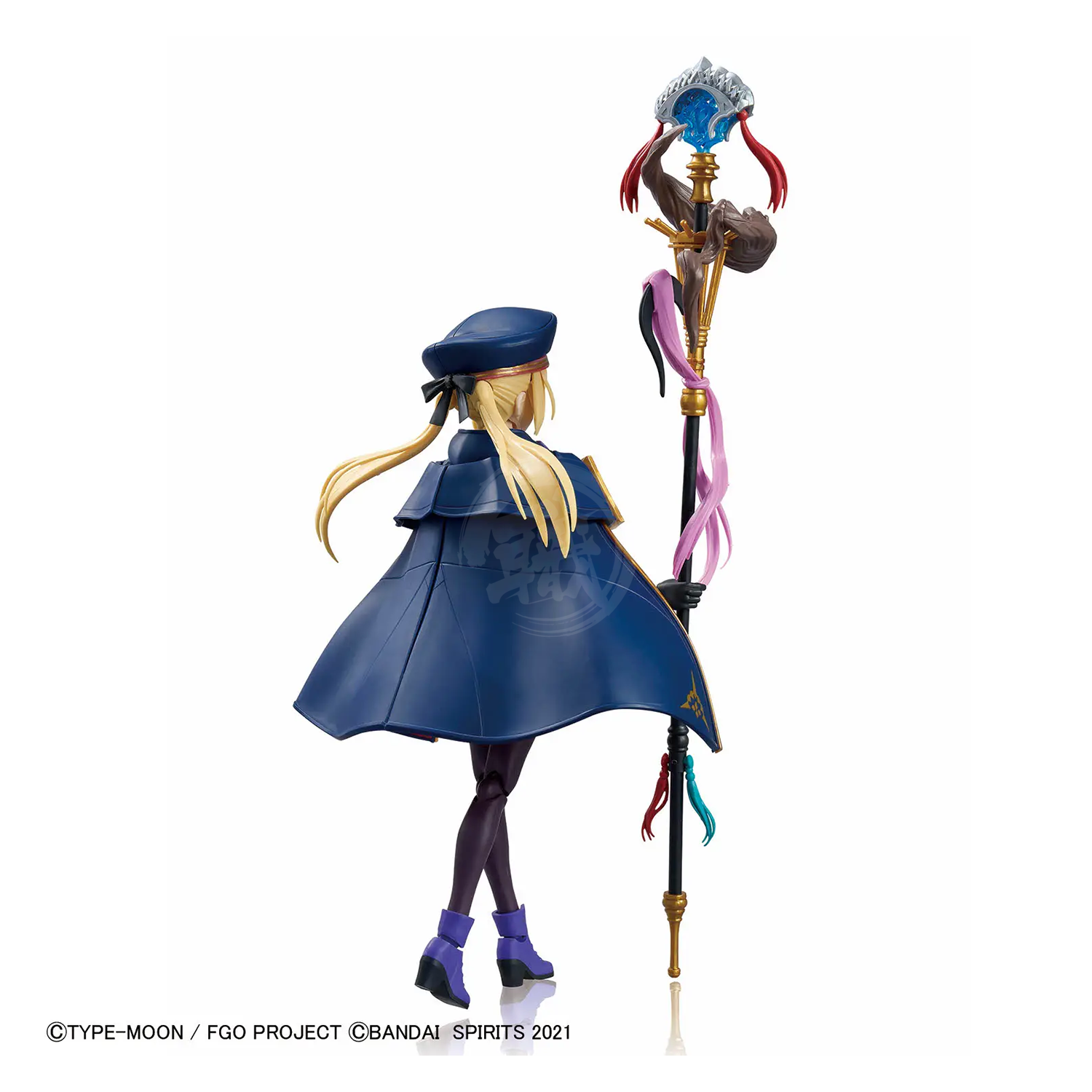 Model kit image of the 30MS Caster Altria Caster from Fate/Grand Order by Bandai, showing detailed parts and assembly.