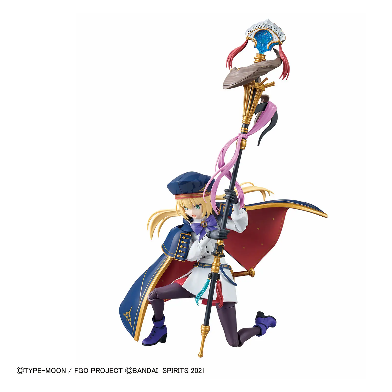 Bandai Fate/Grand Order 30MS Caster model kit featuring detailed Altria Caster figure with dynamic pose and intricate design.