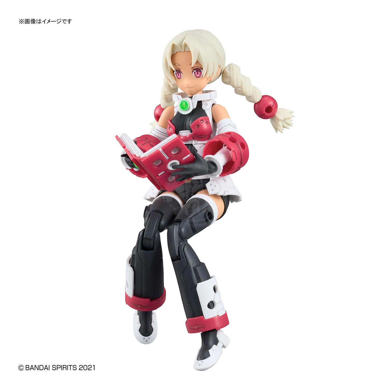 Bandai 30MS Marical model kit with colorful armor, detailed plastic parts, and assembly instructions on a clean background.