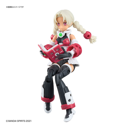 Bandai 30MS Marical model kit with colorful armor, detailed plastic parts, and assembly instructions on a clean background.