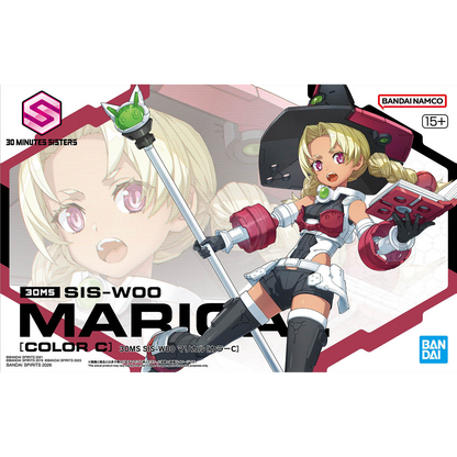 Bandai 30MS Marical model kit in color C, featuring its detailed robot design and assembly parts on a white background.