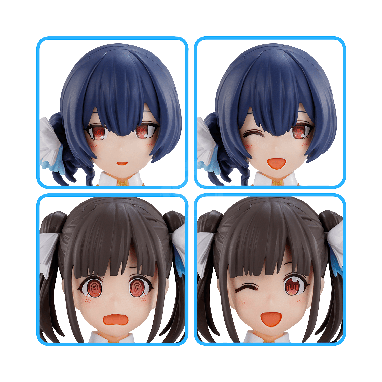 Bandai 30MS Option Hair Style & Face Parts Set model kit featuring Chiyoko Sonoda and Rinze Morino figures.