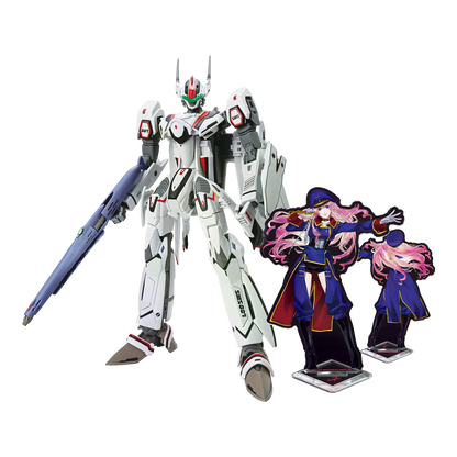 Bandai HG VF-25F Messiah Valkyrie Alto Custom model kit with detailed parts and vibrant colors, displayed assembled and ready to display.