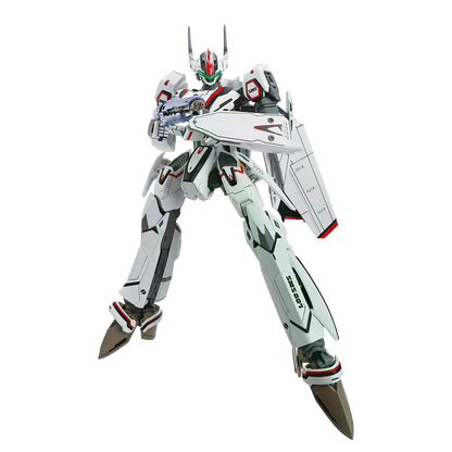 Bandai HG VF-25F Messiah Valkyrie Alto Custom model kit with detailed parts and vibrant colors, showcasing a futuristic fighter jet robot.