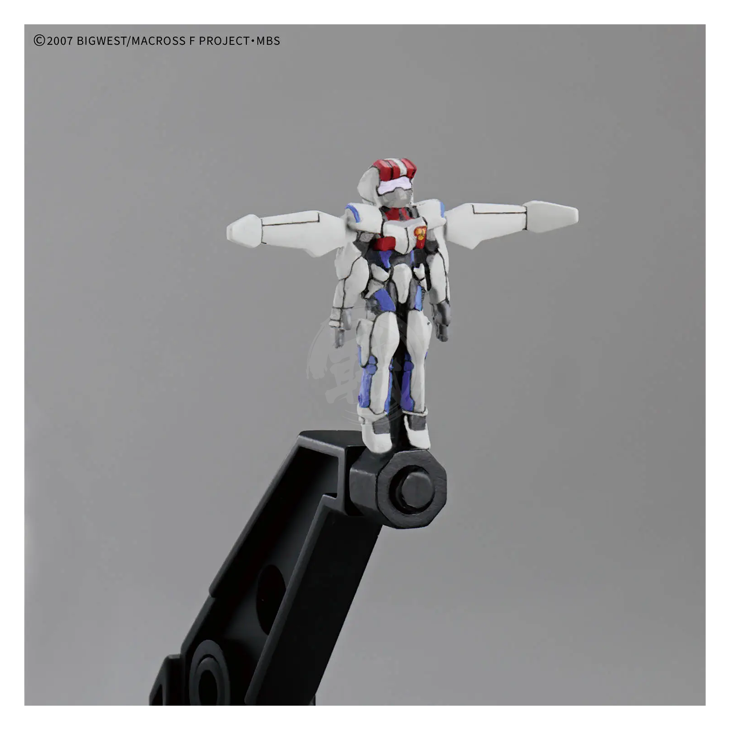 Bandai HG VF-25F Messiah Valkyrie Alto Custom model kit assembled, featuring detailed cockpit and vibrant orange, white, and gray armor.
