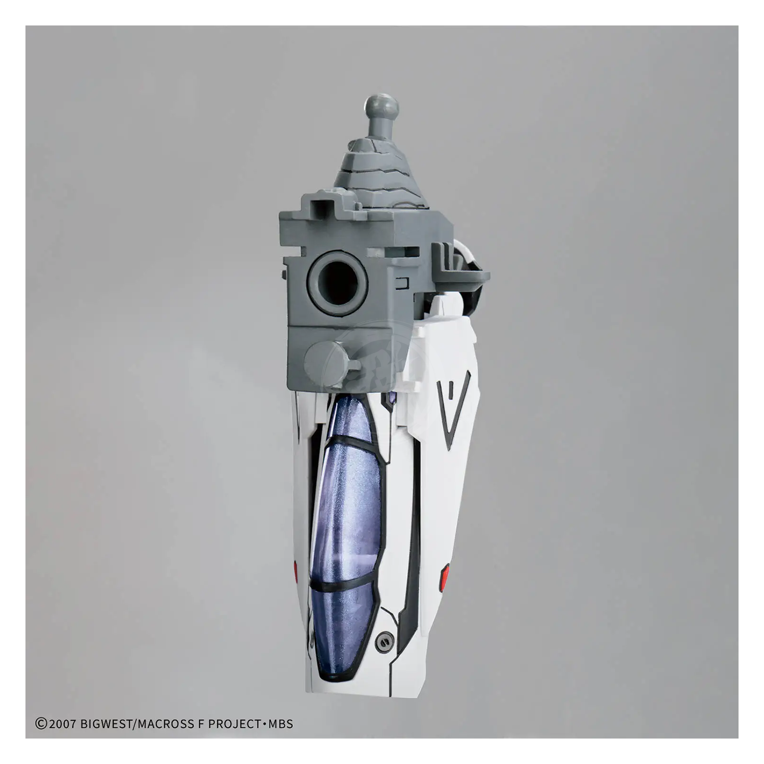Bandai HG VF-25F Messiah Valkyrie Alto Custom model kit with detailed parts and vibrant colors, assembled for display.