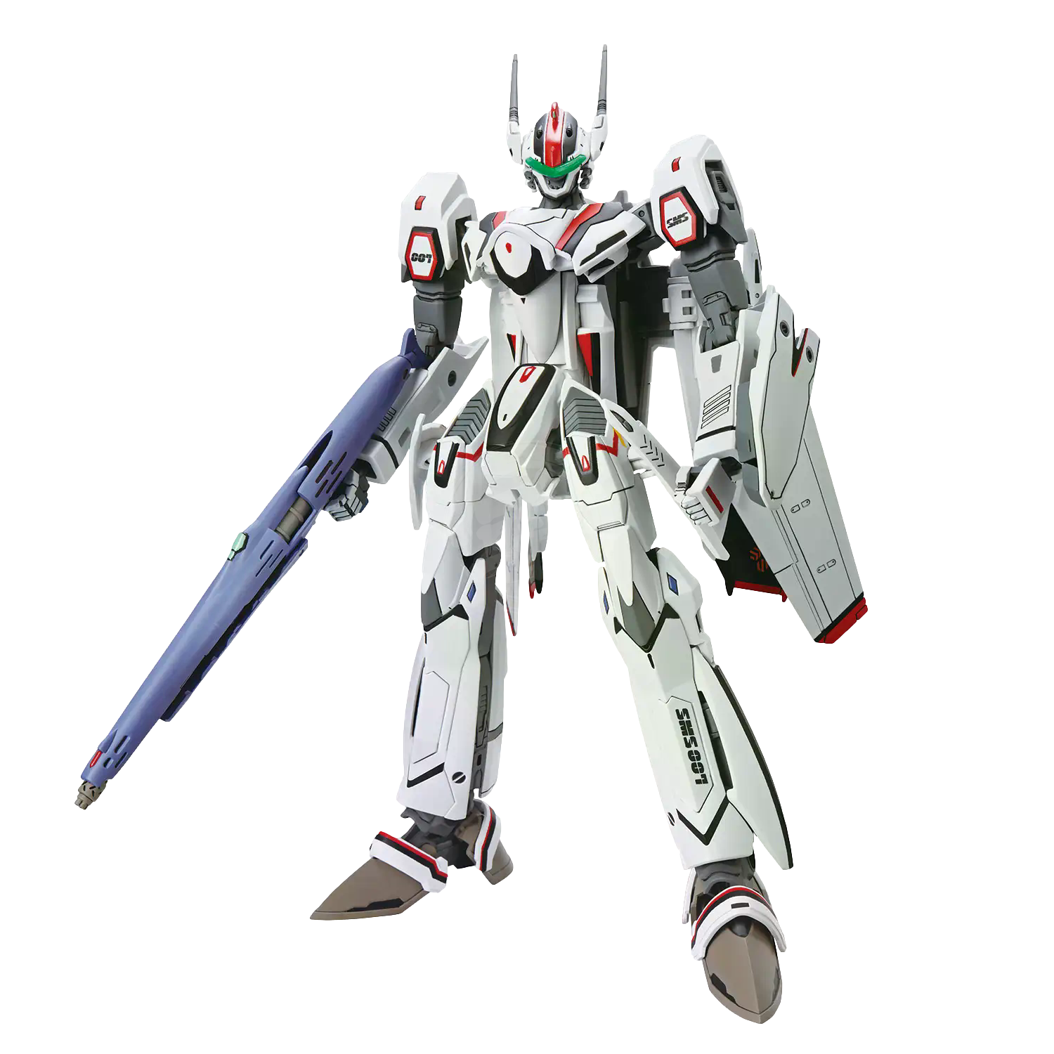 Bandai HG VF-25F Messiah Valkyrie Alto Custom model kit with detailed robot figure and vibrant color details.