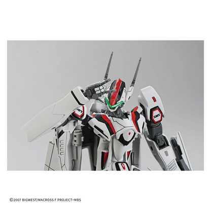 Bandai HG VF-25F Messiah Valkyrie Alto Custom model kit assembled with detailed paint and intricate design features.