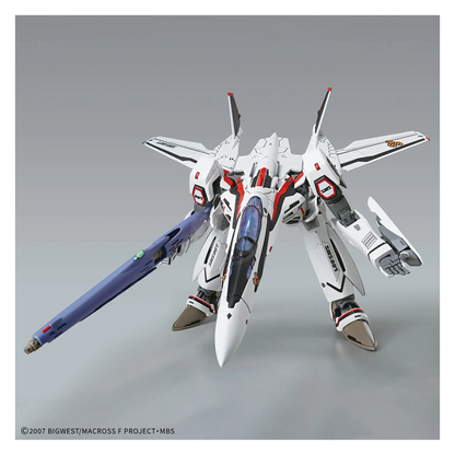 Bandai HG VF-25F Messiah Valkyrie Alto Custom model kit with detailed parts and vibrant colors on assembled figure.