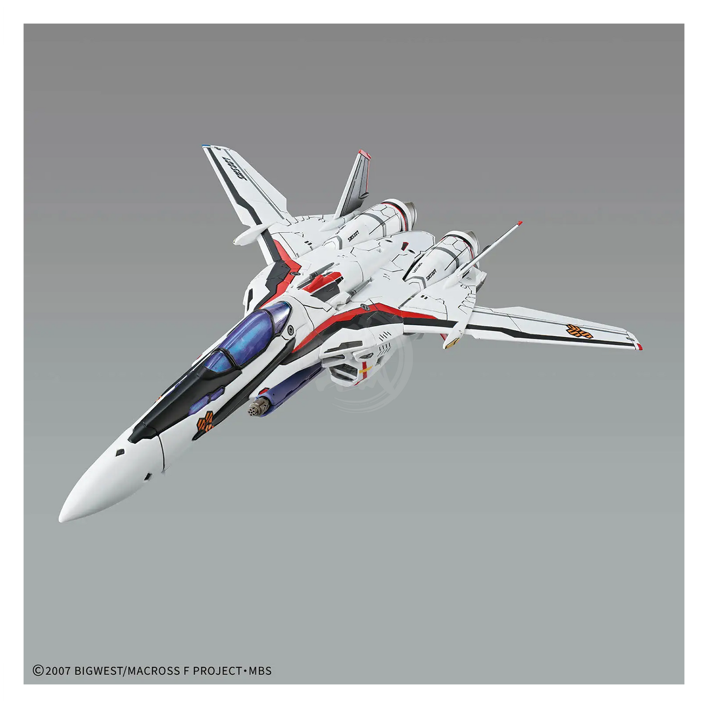 Bandai HG VF-25F Messiah Valkyrie Alto Custom model kit with detailed cockpit and colorful armored parts.