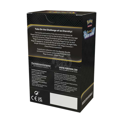Pokemon TCG Chaos Rising Booster Bundle featuring multiple booster packs with vibrant card artwork and branding.