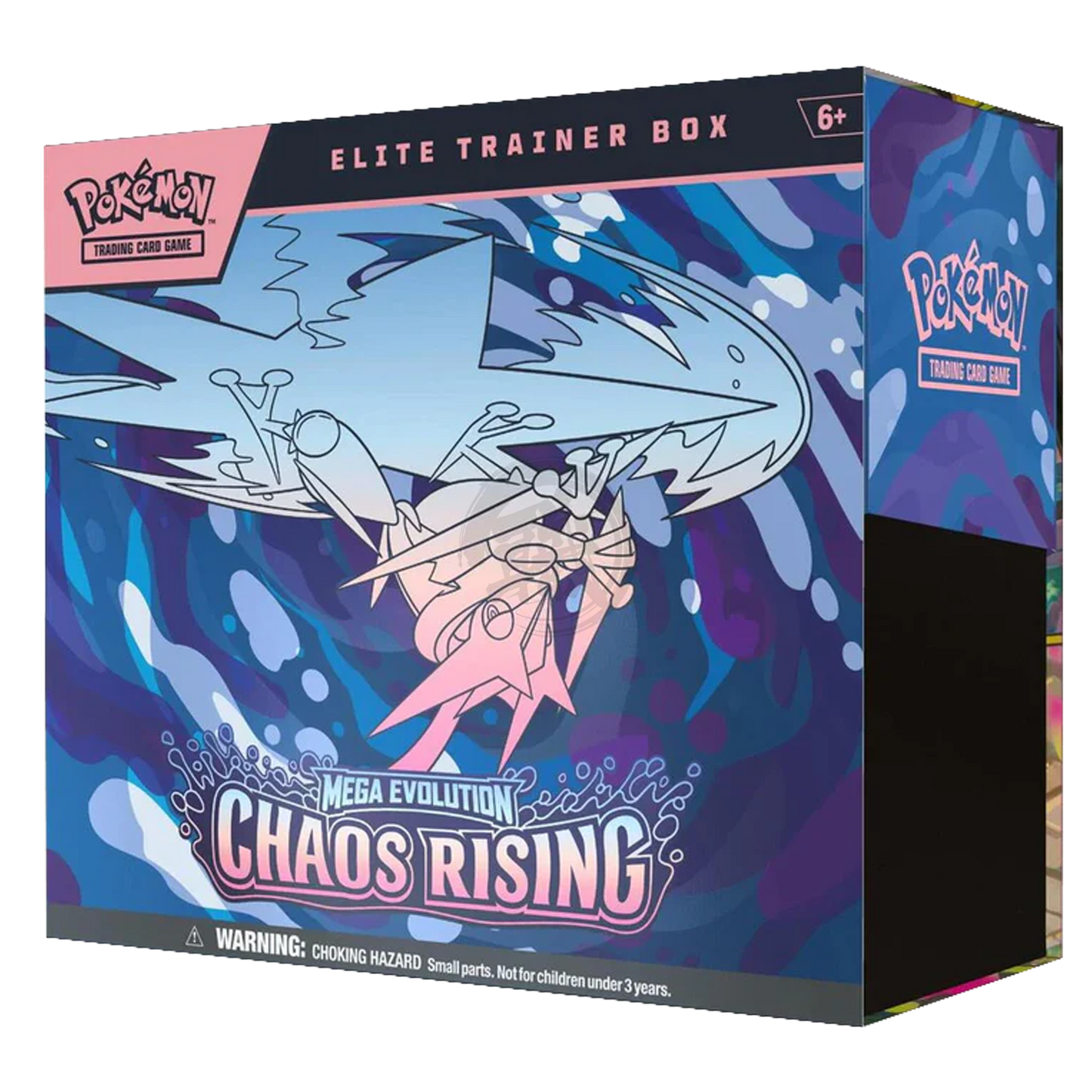 Pokemon TCG Chaos Rising Elite Trainer Box with booster packs, card sleeves, and accessories for Pokemon trading card game.