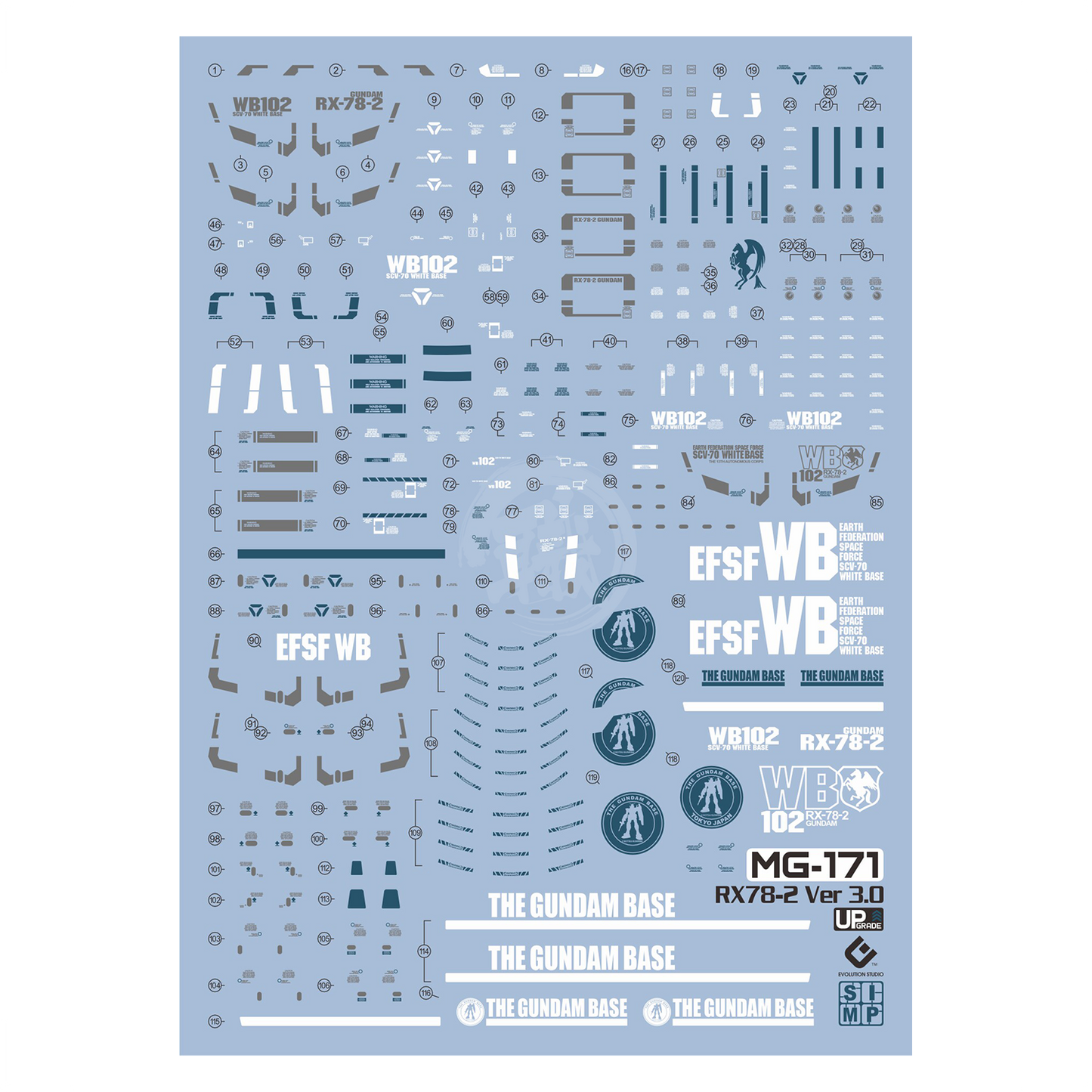 MG RX-78-2 Gundam [Ver. 3.0] [The Gundam Base Colorway] Waterslide Decals [UV]