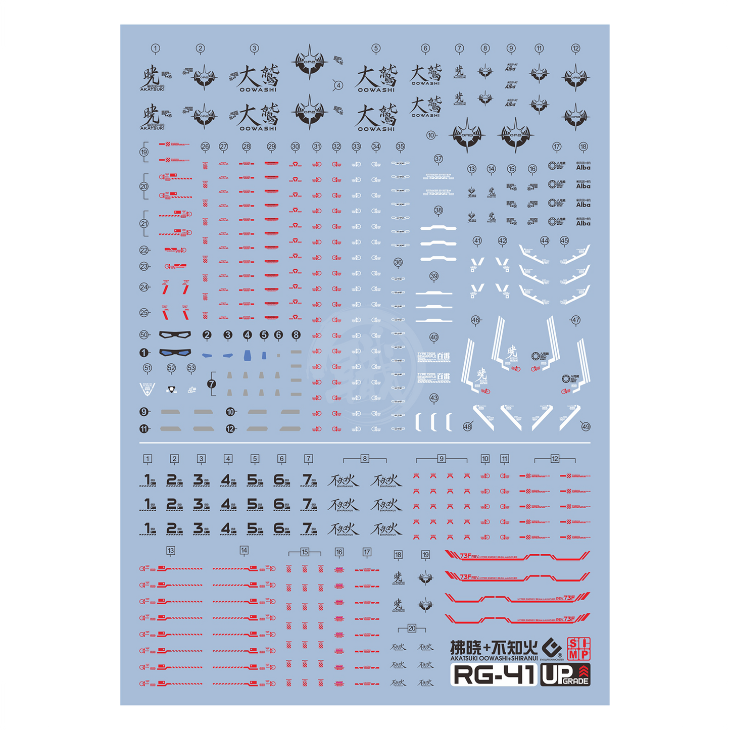 RG Akatsuki Gundam [Oowashi Unit / Shiranui Unit] Waterslide Decals [UV]