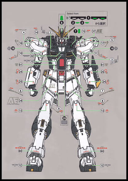 RG Nu Gundam [Double Fin Funnel Type] Waterslide Decals [UV]