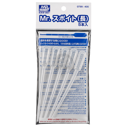 GSI Creos Mr. Drip Dropper long type coloring tool for model painting, shown with a precise, elongated tip for detailed application.